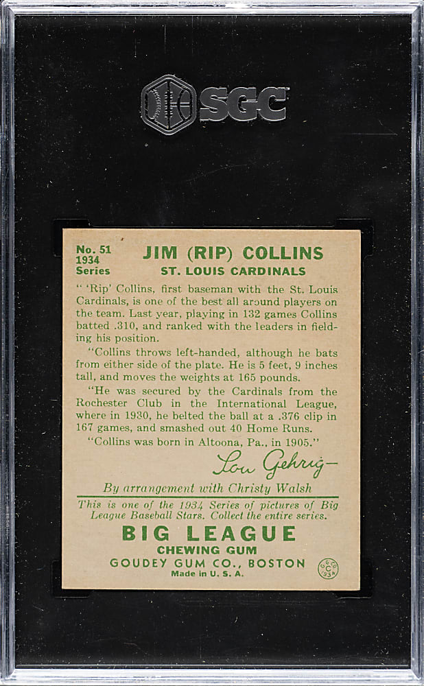 1934 R320 Goudey #51 Rip Collins SGC EX/NM+ 6.5