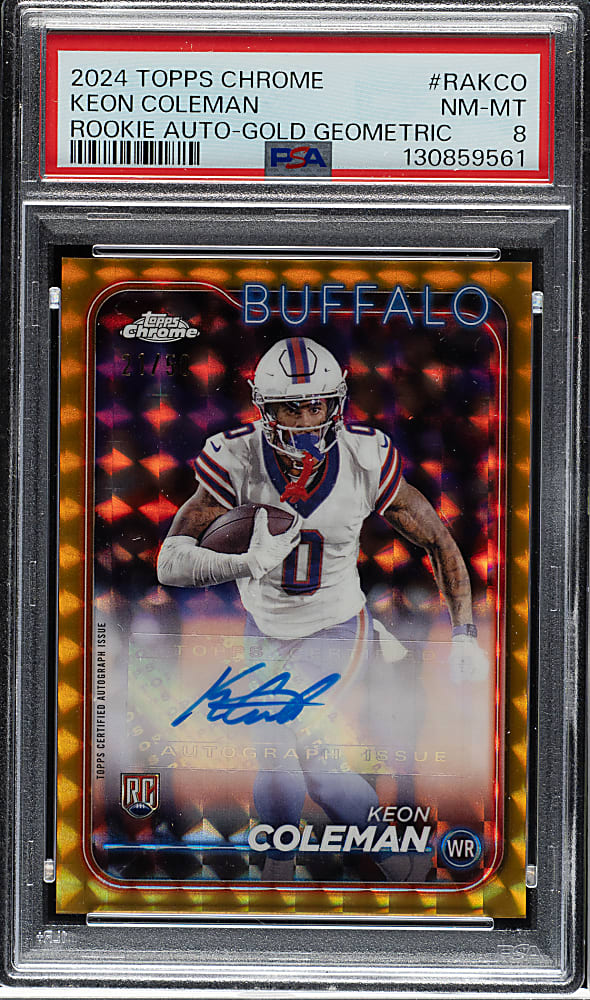 2024 Topps Chrome Rookie Autographs Football #RA-KCO Keon Coleman Gold Geometric Refractor #21/50 PSA NM-MT 8