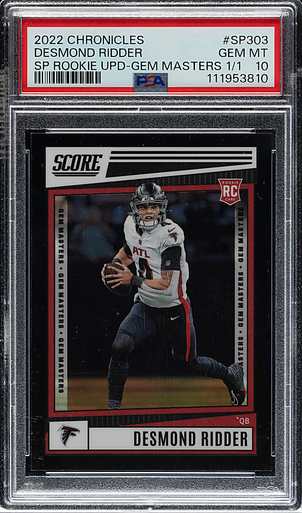 2022 Panini Chronicles Score Premium Rookies Gem Masters Football #SP-303 Desmond Ridder #1/1 PSA GEM MINT 10