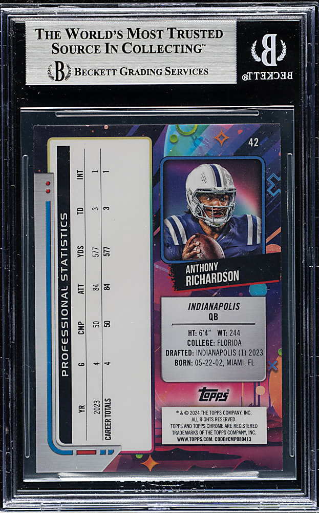 2024 Topps Chrome Cosmic Superfractors Football #42 Anthony Richardson #1/1 BGS NM-MT+ 8.5