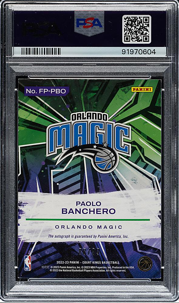 2022-2023 Panini Court Kings Fresh Paint Autographs Basketball #FP-PBO Paolo Banchero Ruby #88/99 PSA NM-MT 8 with GEM MINT 10 Signature