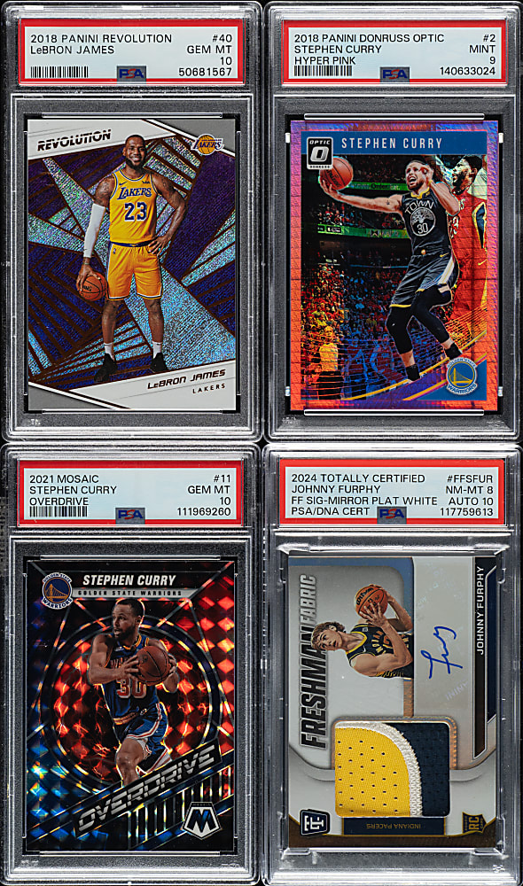 2018 to 2024 Panini Basketball PSA-Graded Collection (4): LeBron James, Stephen Curry, and Johnny Furphy