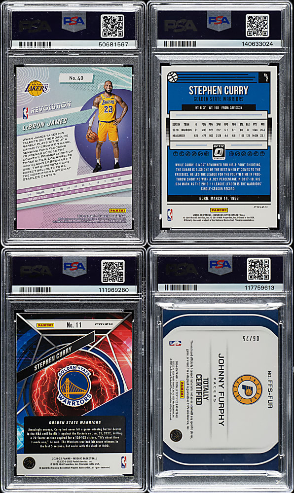 2018 to 2024 Panini Basketball PSA-Graded Collection (4): LeBron James, Stephen Curry, and Johnny Furphy