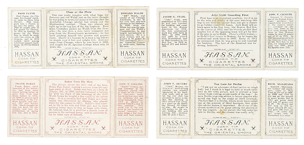 1912 T202 Hassan Triple Folder Collection (24) Including Collins, Baker, and Walsh