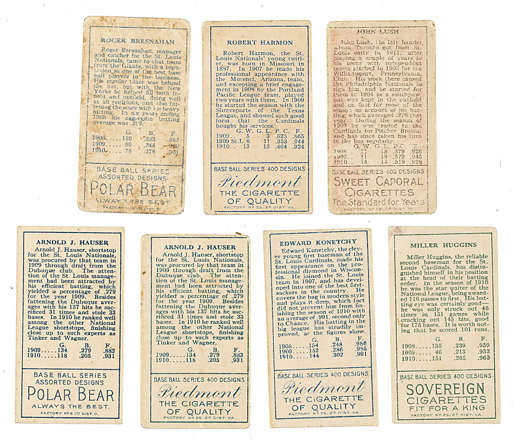 1911 T205 Gold Border Collection (7) Including Roger Bresnahan and Miller Huggins