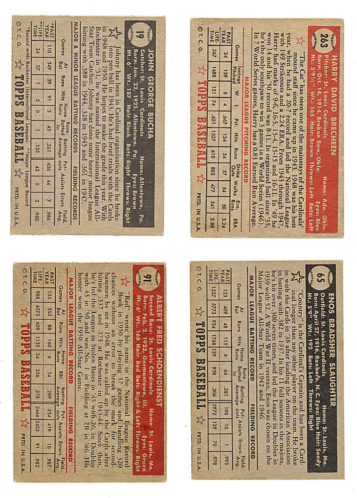 1952 Topps St. Louis Cardinals Collection (17) Including Enos Slaughter and Al Schoendienst
