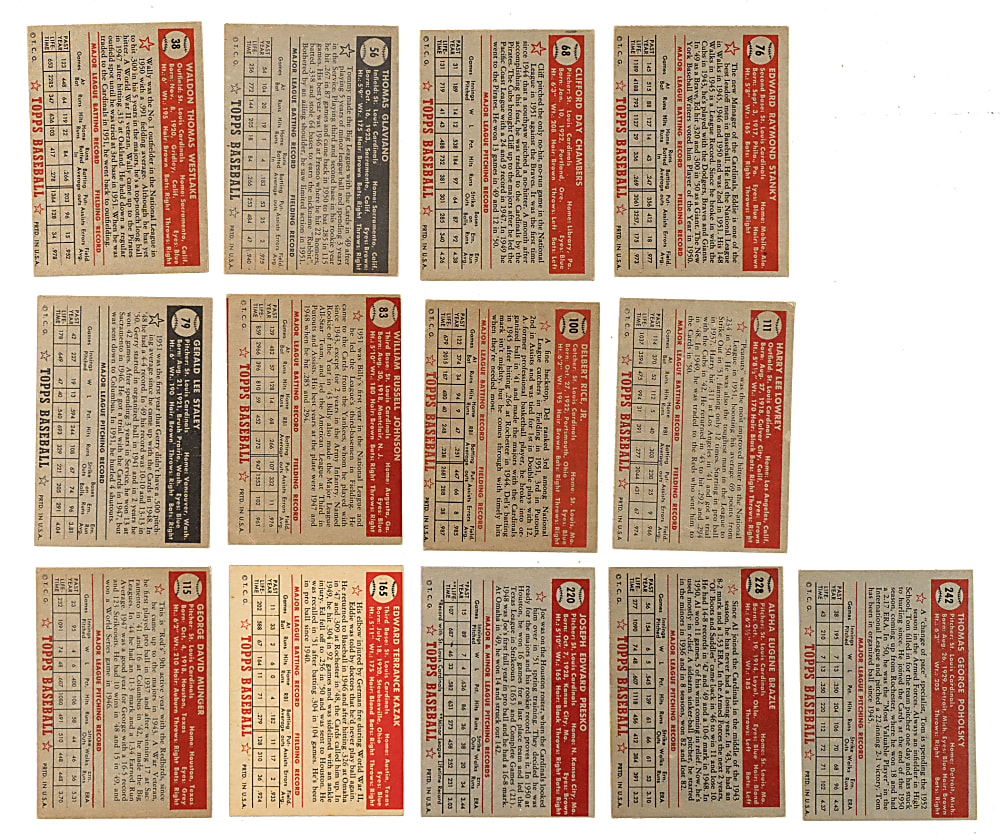 1952 Topps St. Louis Cardinals Collection (17) Including Enos Slaughter and Al Schoendienst