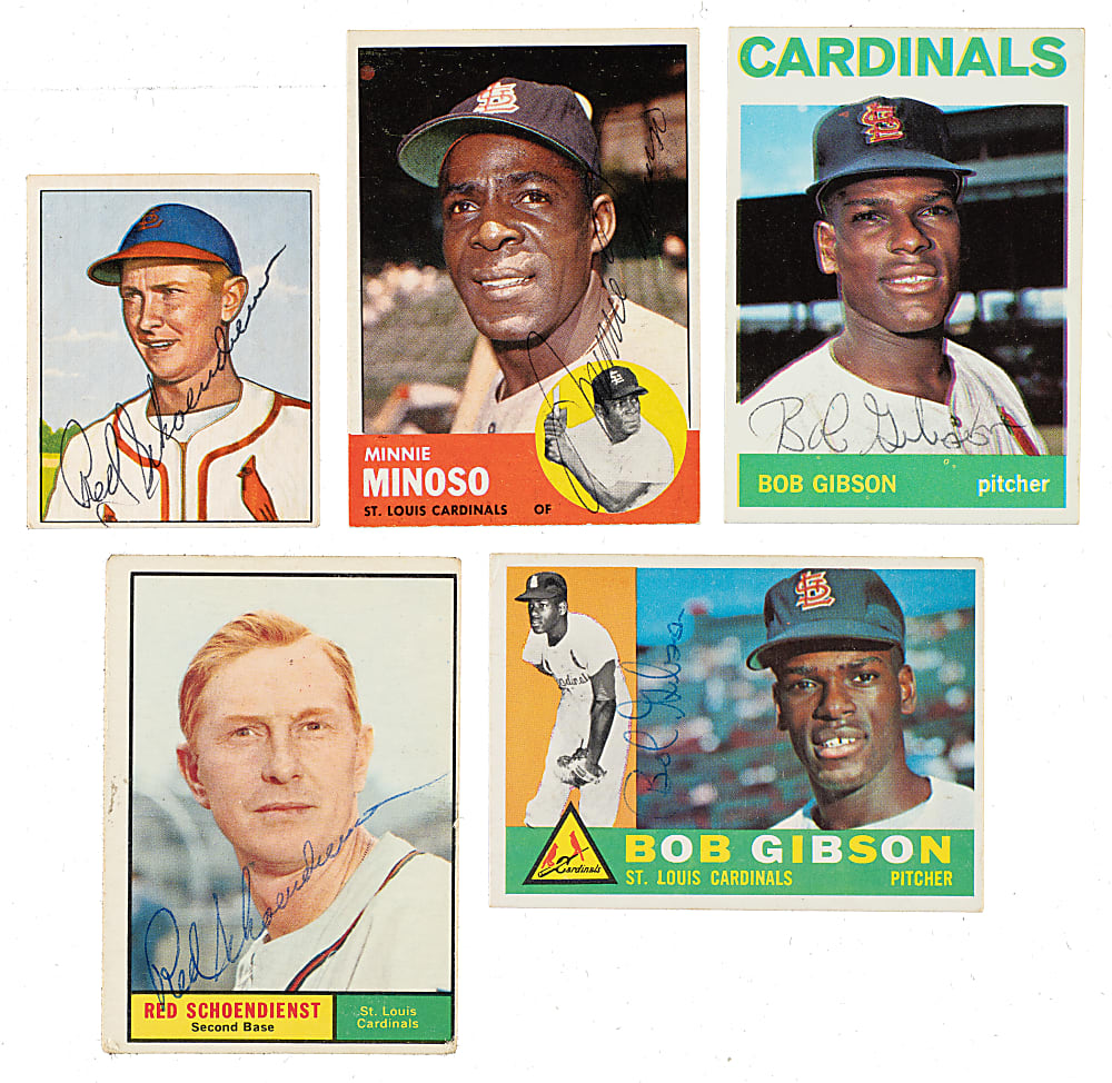 Signed 1950 to 1964 Topps and Bowman St. Louis Cardinals Collection (105) Including Minnie Minoso, Bob Gibson, and Enos Slaughter
