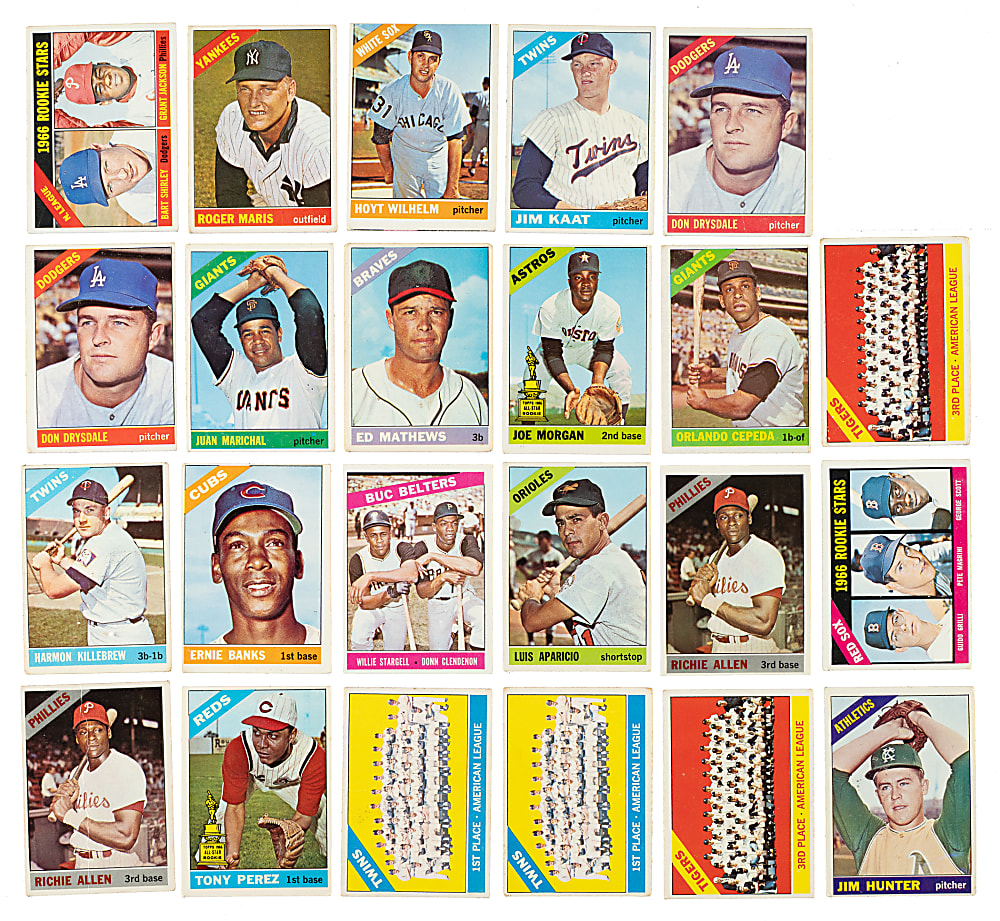 1966 Topps Partial Set (335/598) Including Mickey Mantle, Hank Aaron, Roberto Clemente, and Grant Jackson RC
