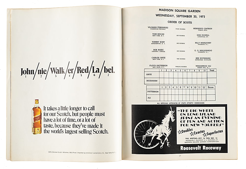 1972 Muhammad Ali vs. Floyd Patterson Fight Program - Madison Square Garden