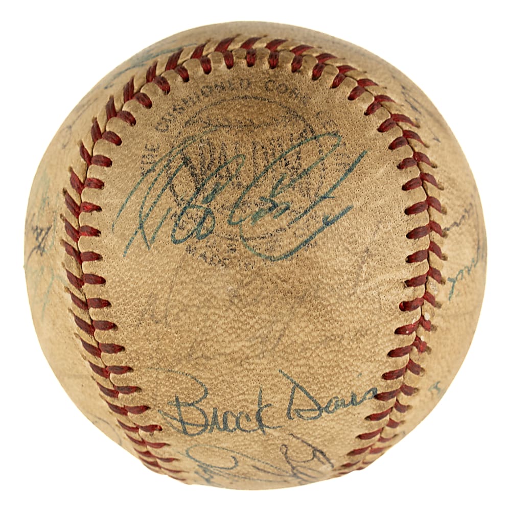 Hall of Fame and Stars Multi-Signed Baseball with Hank Aaron, Ernie Banks, and Leo Durocher