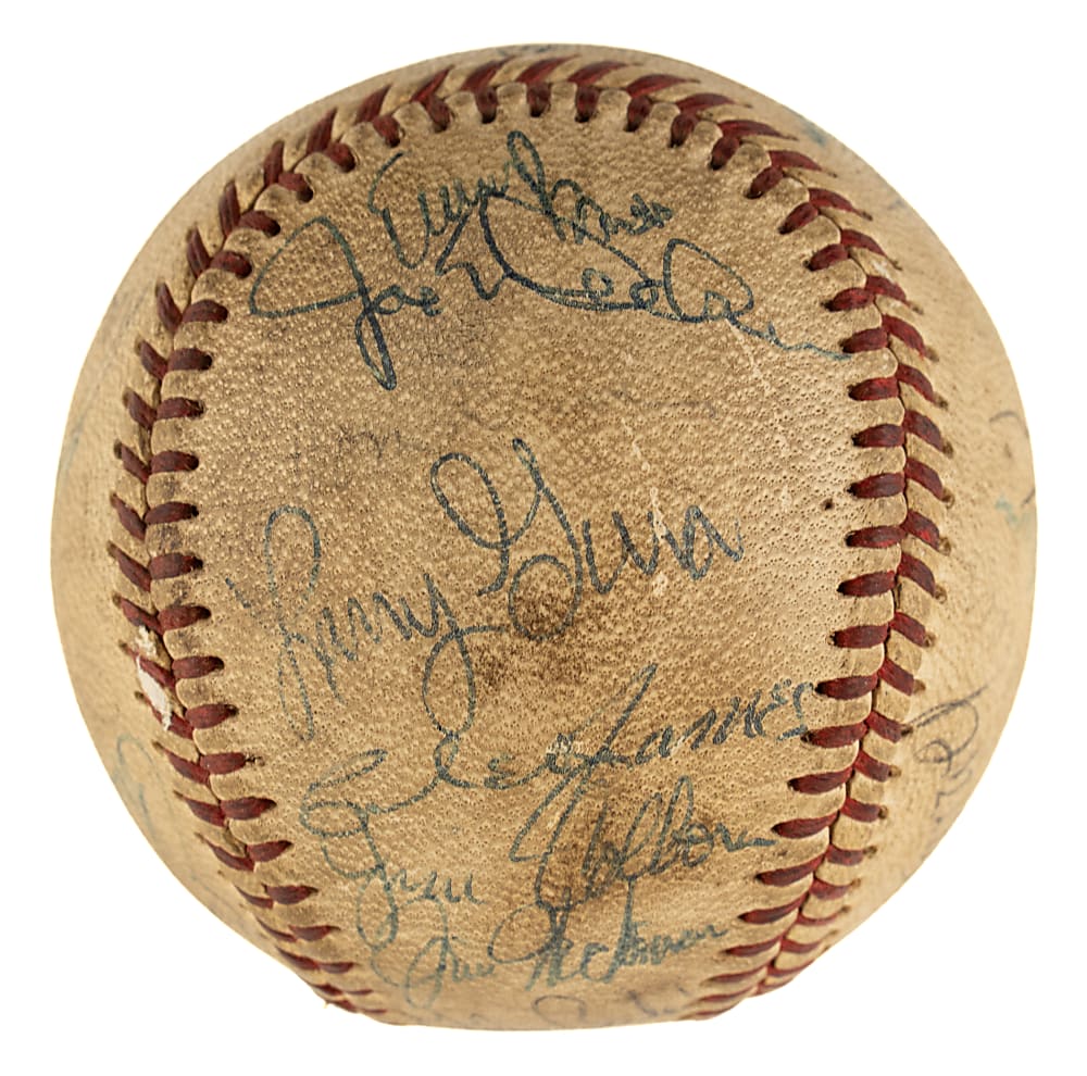 Hall of Fame and Stars Multi-Signed Baseball with Hank Aaron, Ernie Banks, and Leo Durocher