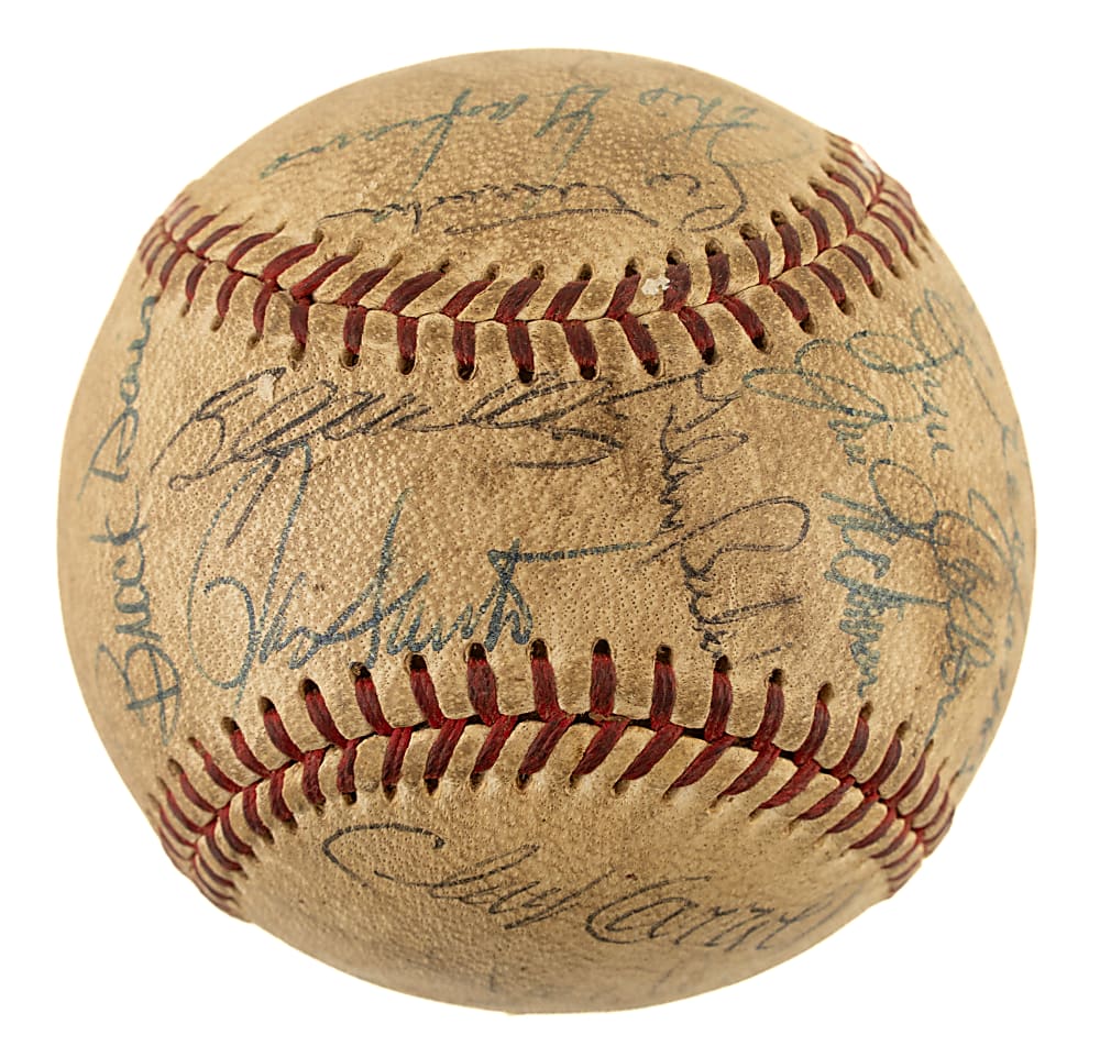 Hall of Fame and Stars Multi-Signed Baseball with Hank Aaron, Ernie Banks, and Leo Durocher