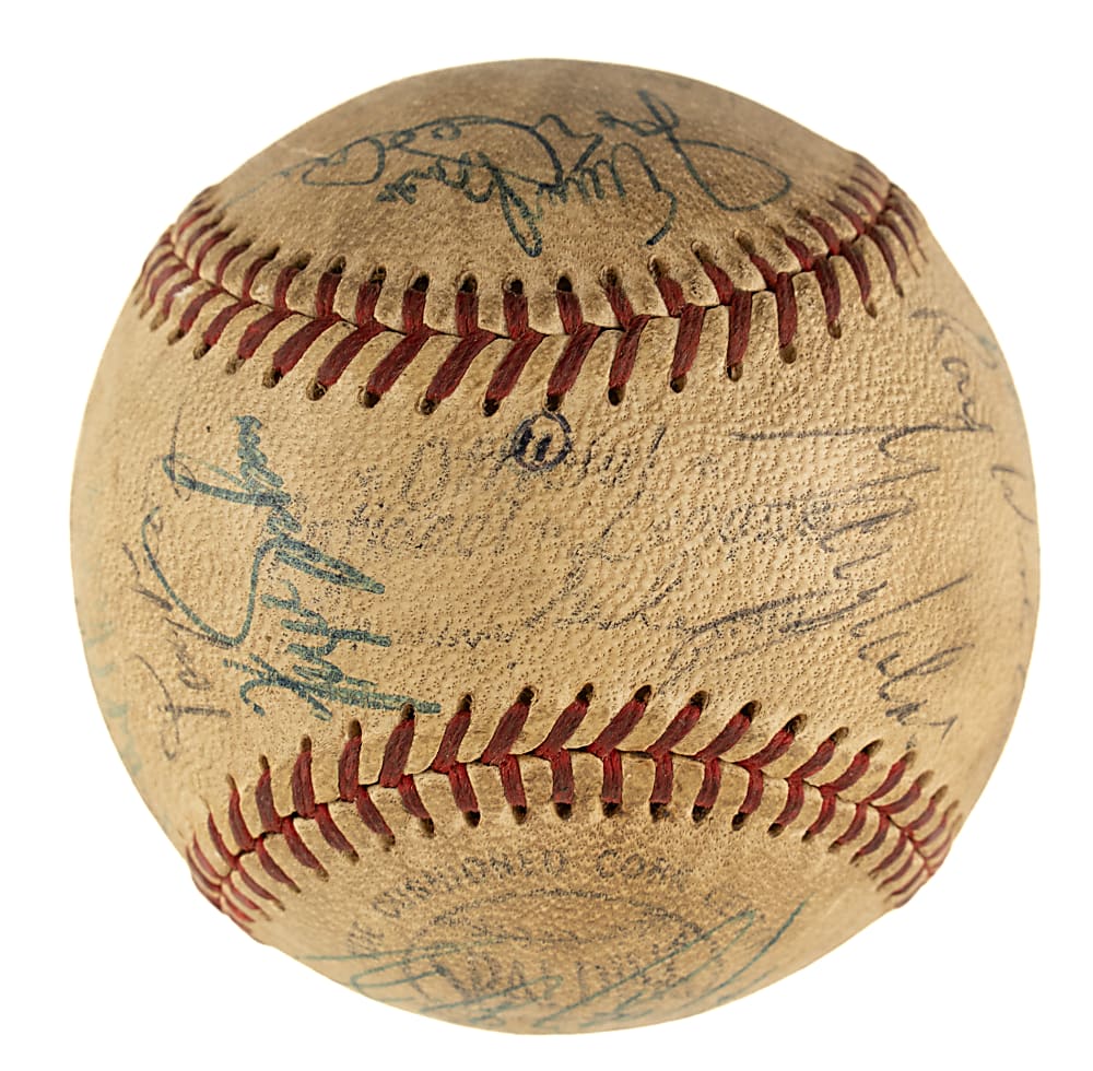 Hall of Fame and Stars Multi-Signed Baseball with Hank Aaron, Ernie Banks, and Leo Durocher