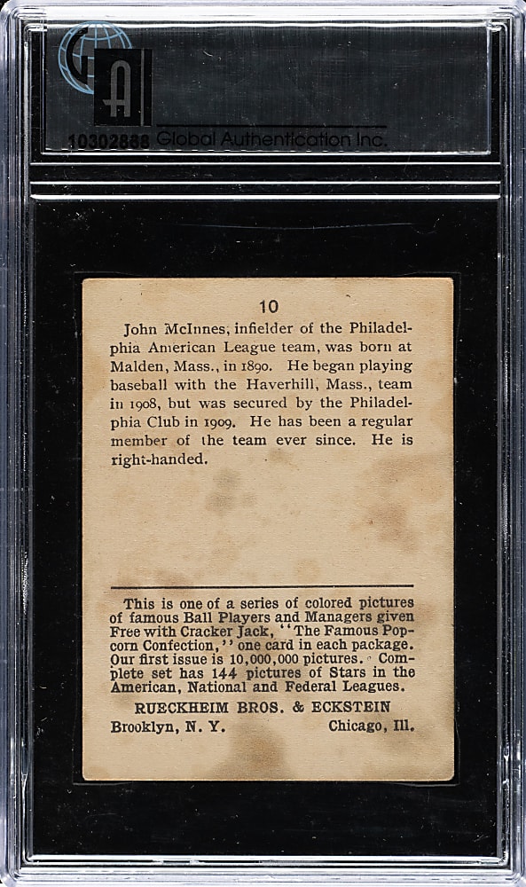 1914 E145 Cracker Jack #10 Stuffy McInnis GAI VG-EX 4