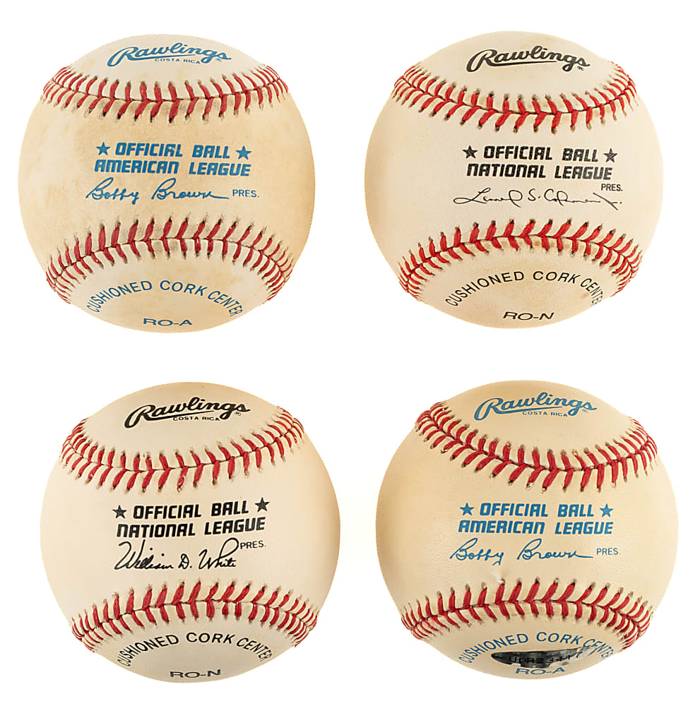 Hall of Fame and Star Single-Signed Baseball Collection (4) Including Musial, Ford, Jackson, and Bauer