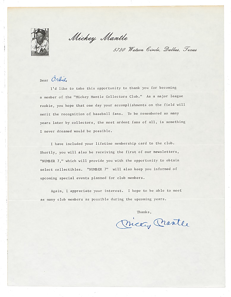 1984 Mickey Mantle Signed Letter - JSA
