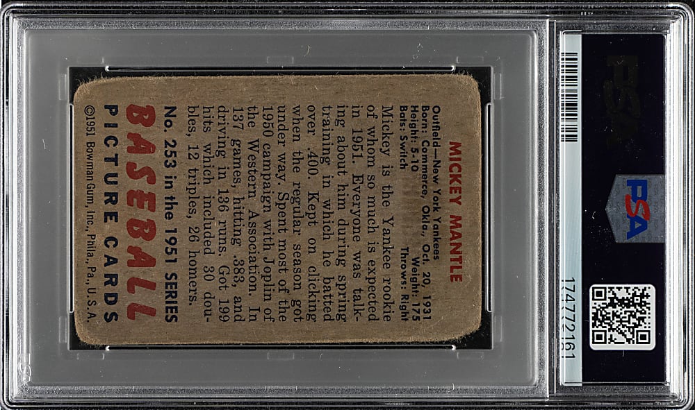 1951 Bowman #253 Mickey Mantle Rookie PSA POOR 1