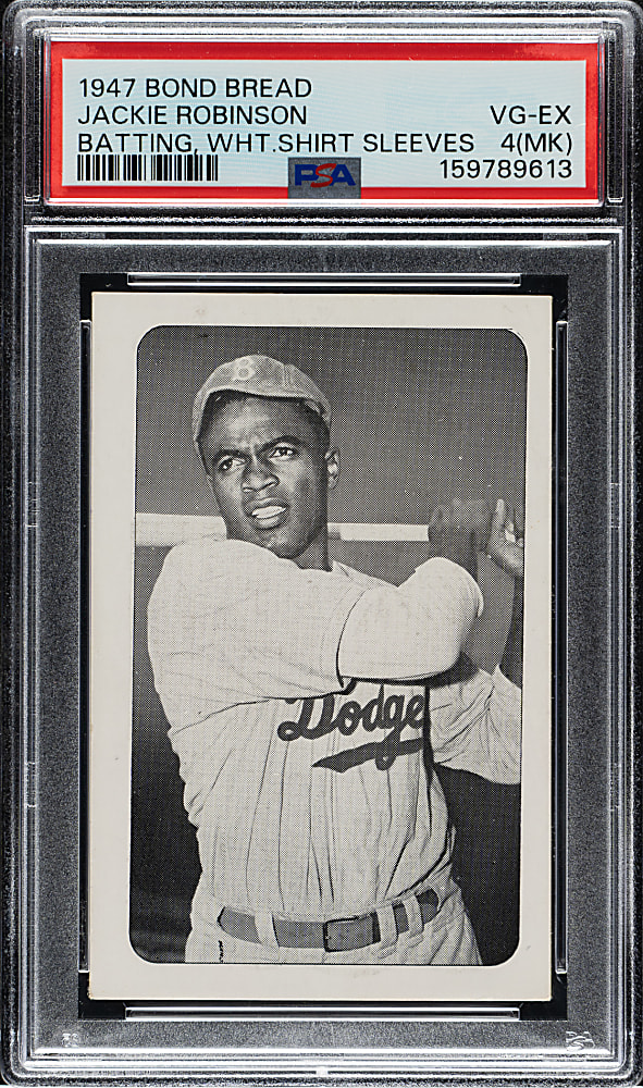 Circa 1947 Bond Bread Jackie Robinson Bat Follow, White Sleeves PSA VG-EX 4 (MK)
