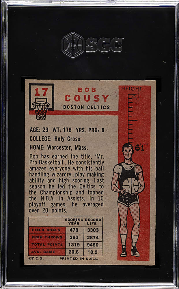 1957-1958 Topps Basketball #17 Bob Cousy Rookie SGC VG/EX 4