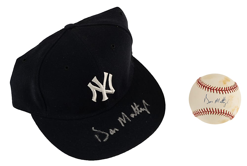 Don Mattingly Single-Signed Baseball and New York Yankees Cap Pair - JSA