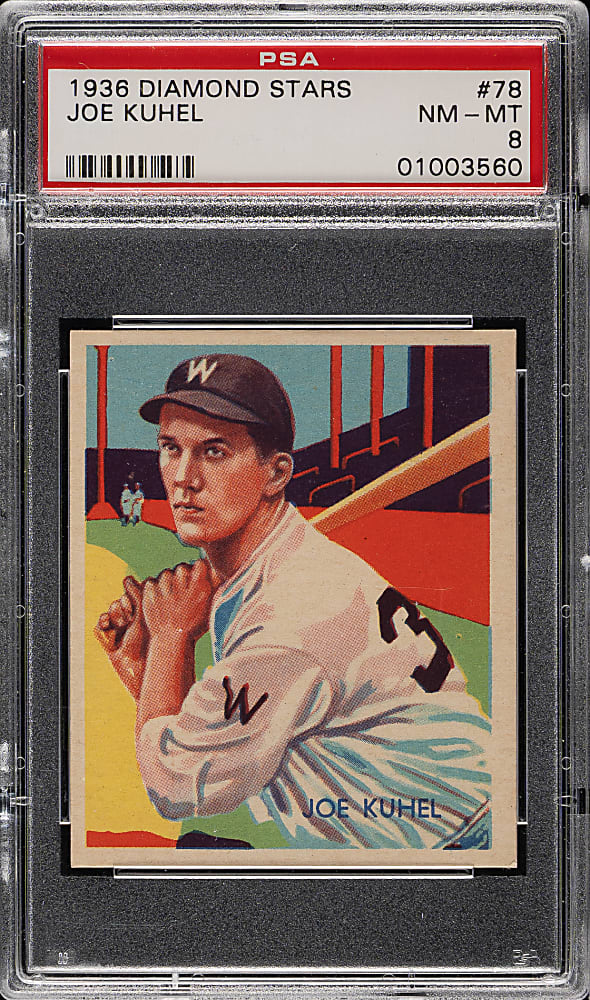 1934-1936 R327 Diamond Stars #78 Joe Kuhel (1936 Blue Back) PSA NM-MT 8