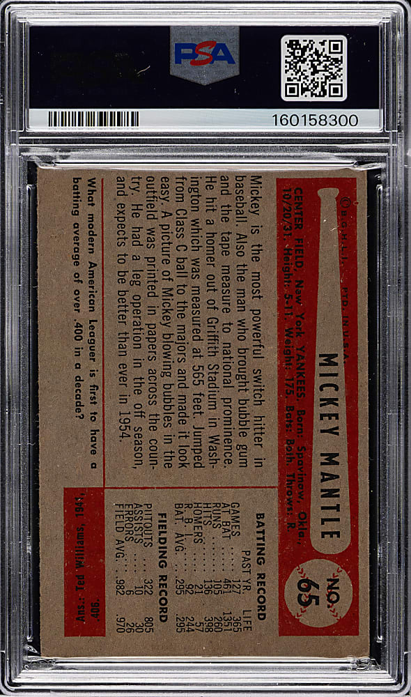 1954 Bowman #65 Mickey Mantle PSA GOOD 2