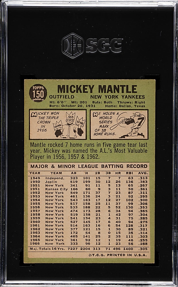1967 Topps #150 Mickey Mantle SGC VG/EX 4