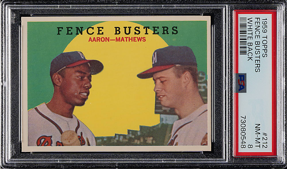 1959 Topps #212 Fence Busters with Hank Aaron and Eddie Mathews PSA NM-MT 8