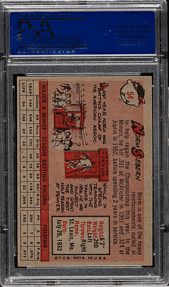 1958 Topps #54 Norm Siebern PSA MINT 9