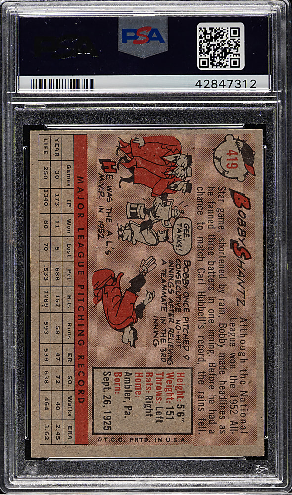 1958 Topps #419 Bobby Shantz PSA MINT 9