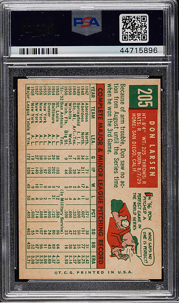 1959 Topps #205 Don Larsen PSA MINT 9