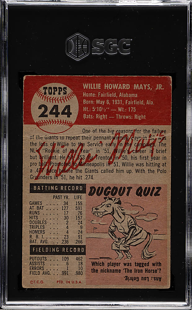 1953 Topps #244 Willie Mays SGC POOR 1