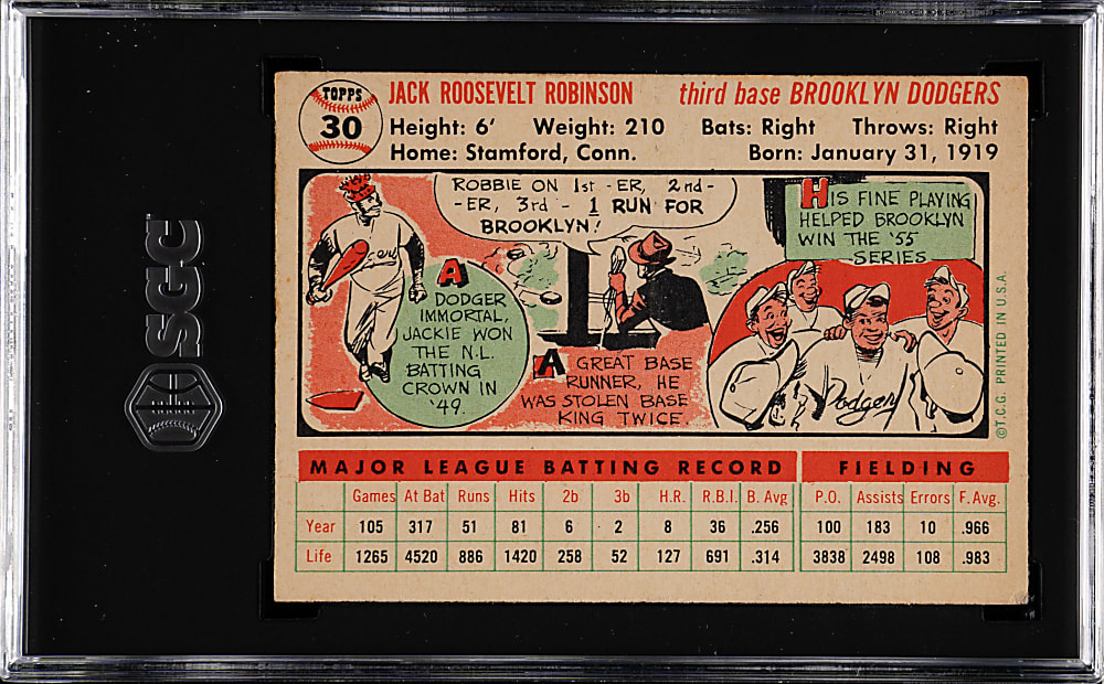1956 Topps #30 Jackie Robinson White Back SGC VG 3