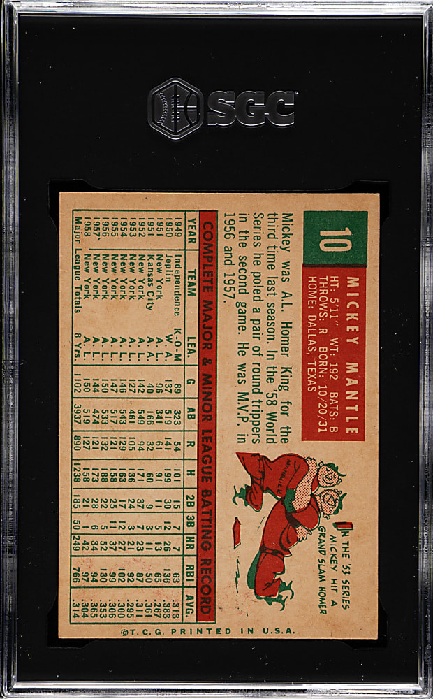 1959 Topps #10 Mickey Mantle SGC EX+ 5.5