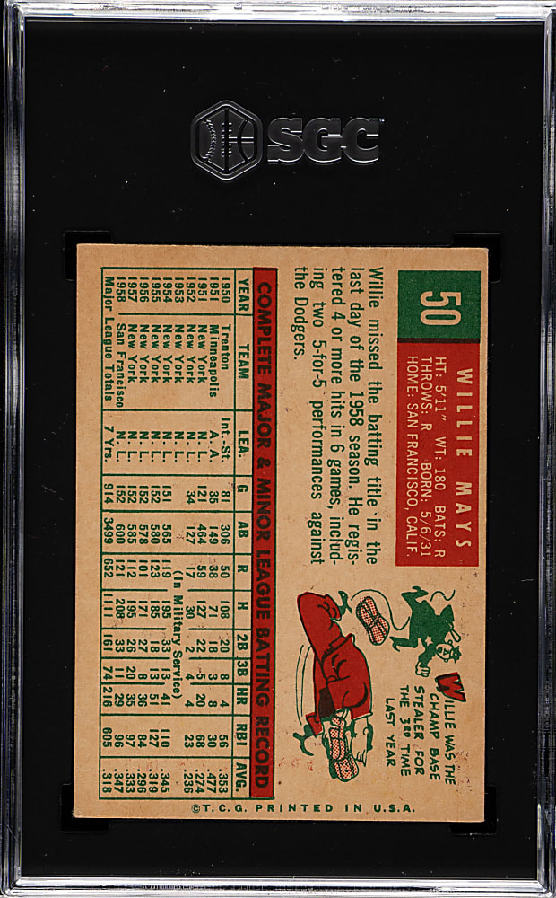 1959 Topps #50 Willie Mays SGC EX 5