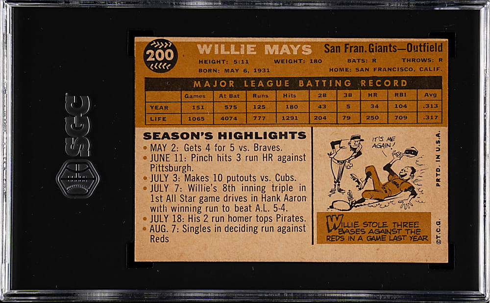 1960 Topps #200 Willie Mays SGC VG/EX+ 4.5