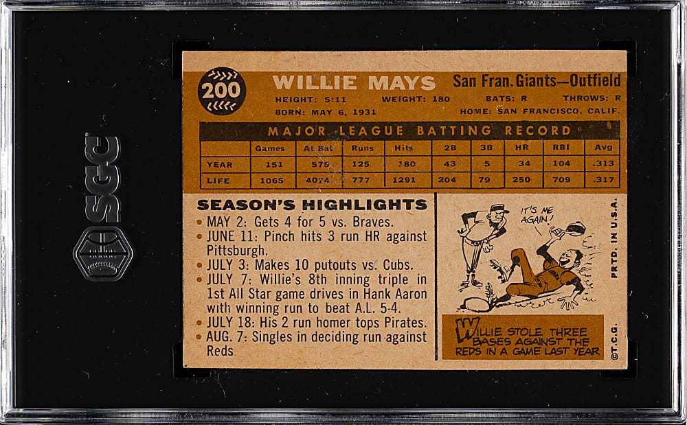 1960 Topps #200 Willie Mays SGC VG/EX 4