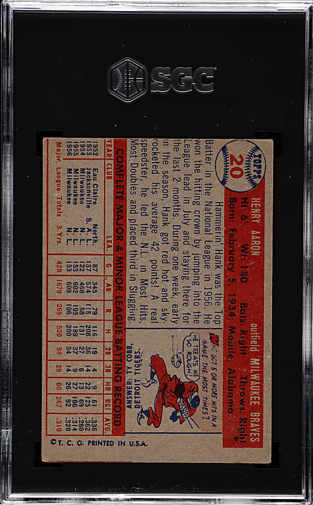 1957 Topps #20 Hank Aaron SGC VG/EX 4