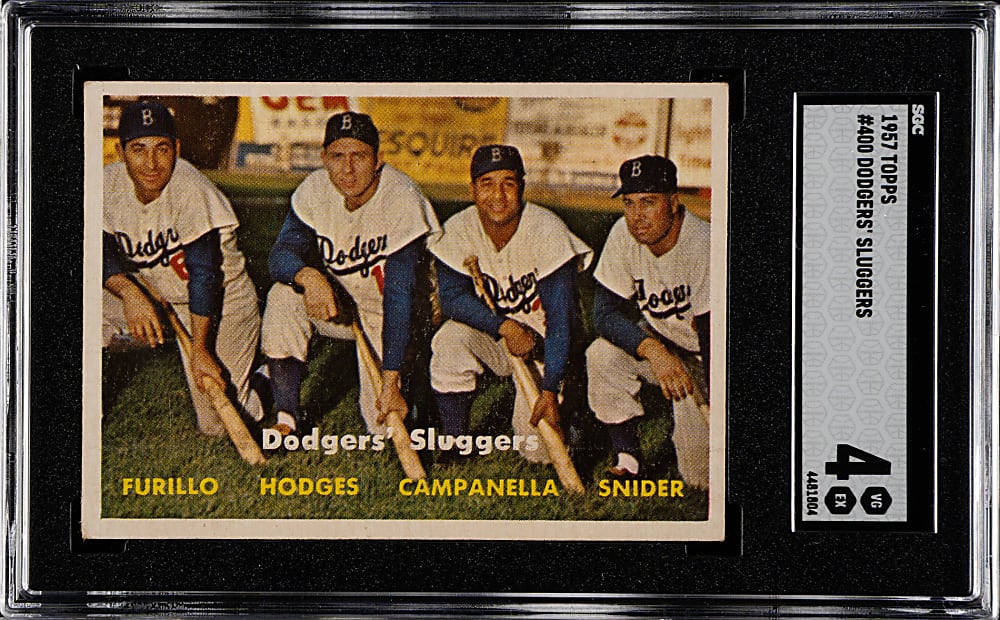 1957 Topps #400 Dodgers' Sluggers with Hodges, Campanella, and Snider SGC VG/EX 4