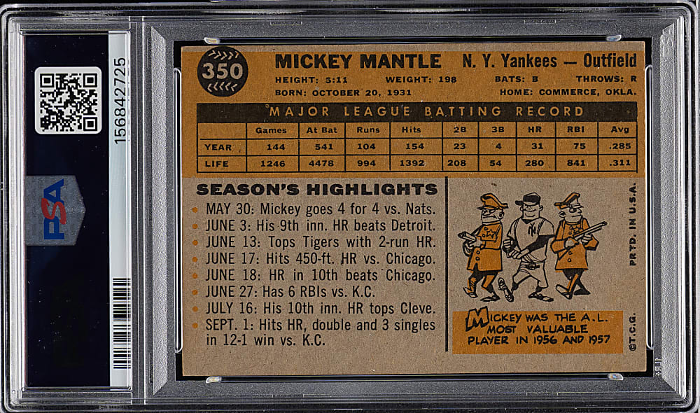 1960 Topps #350 Mickey Mantle PSA VG-EX 4