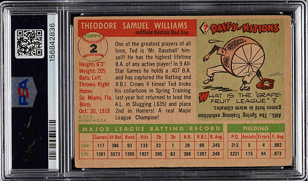 1955 Topps #2 Ted Williams PSA GOOD 2