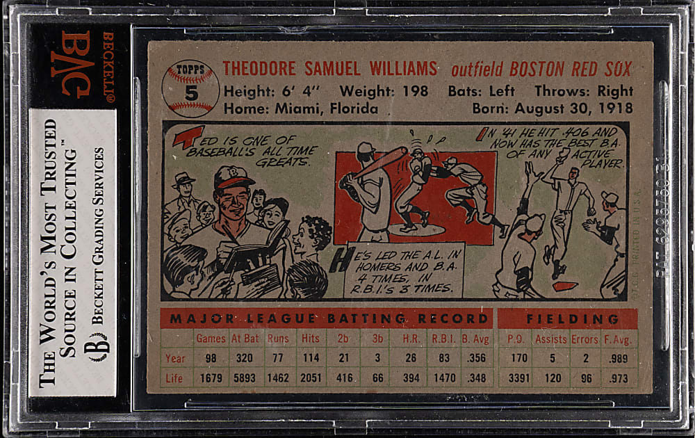 1956 Topps #5 Ted Williams Gray Back BVG EX+ 5.5