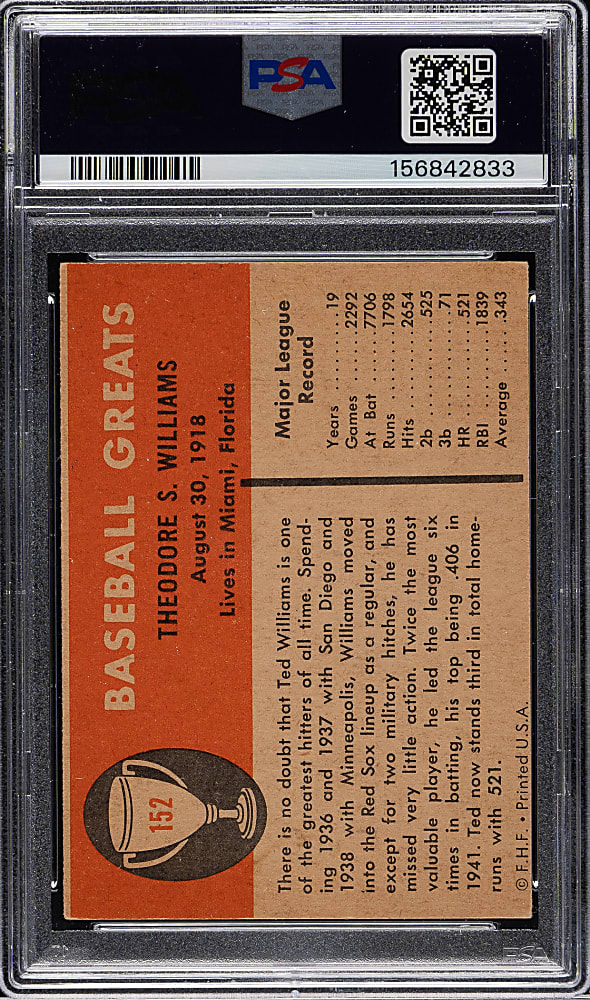 1961 Fleer All-Time Greats #152 Ted Williams PSA EX 5
