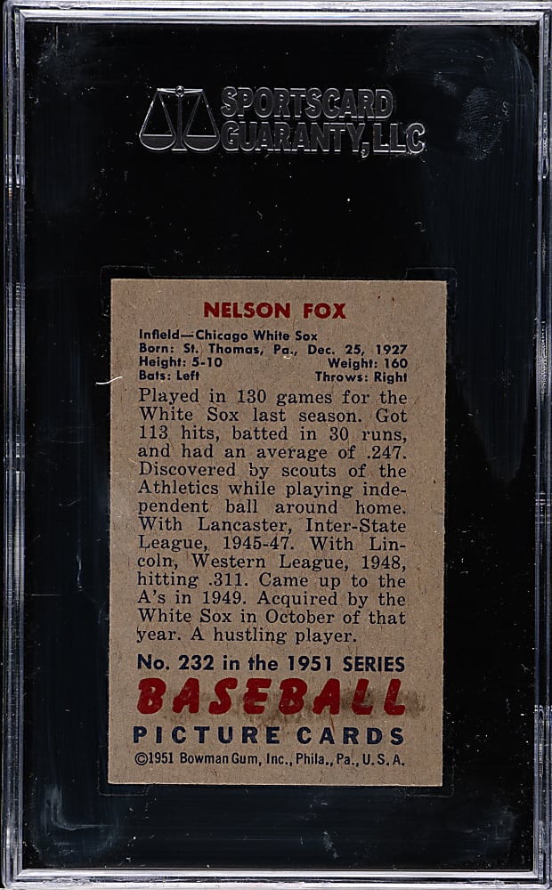 1951 Bowman #232 Nelson Fox Rookie SGC NM 84