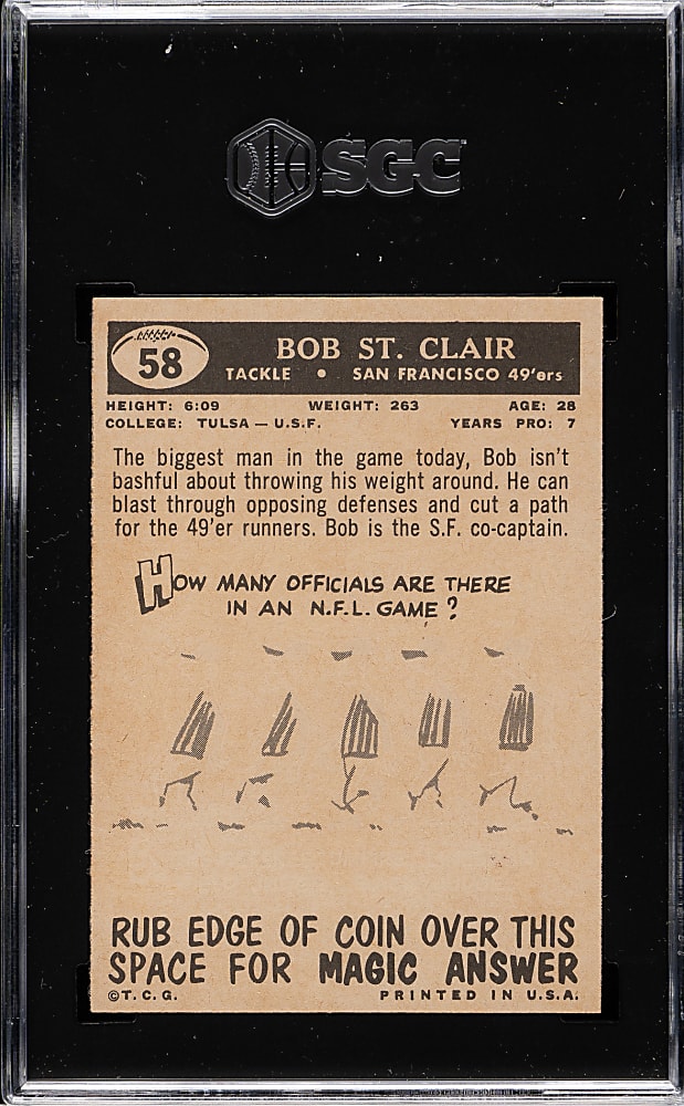 1959 Topps Football #58 Bob St. Clair SGC MINT 9
