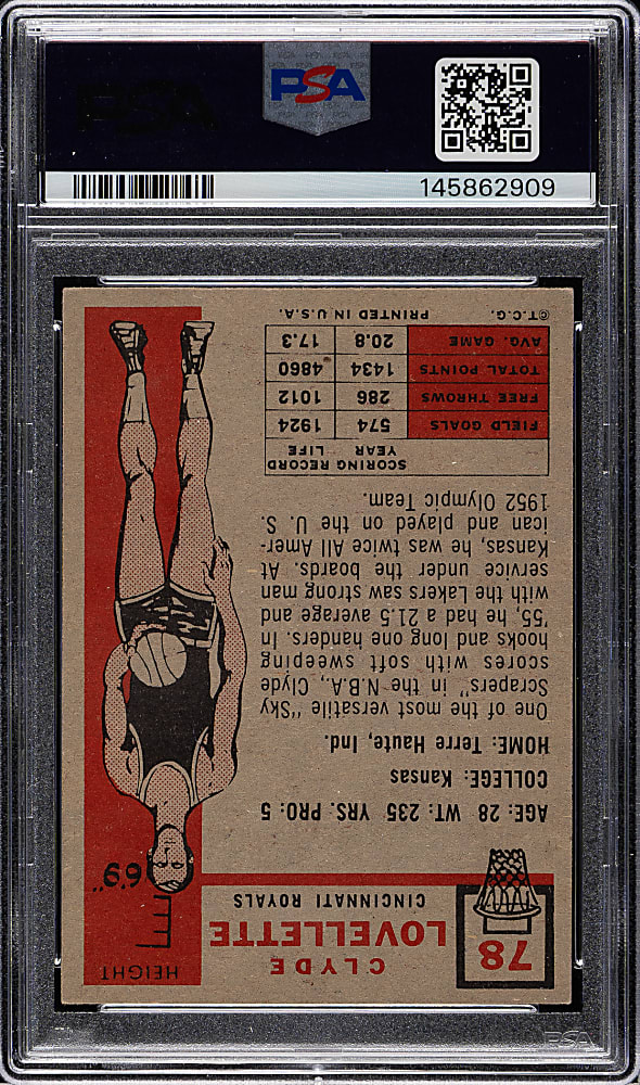 1957-1958 Topps Basketball #78 Clyde Lovellette Rookie PSA EX-MT 6