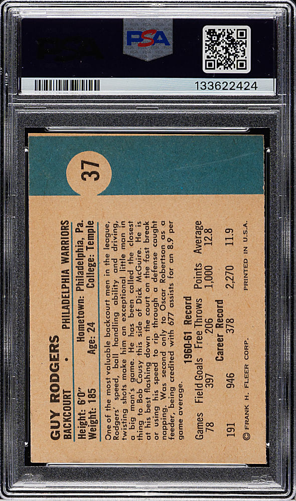 1961-1962 Fleer Basketball #37 Guy Rodgers Rookie PSA NM 7