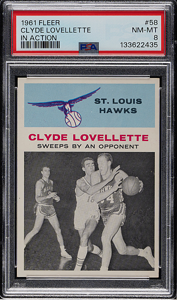 1961-1962 Fleer Basketball #58 Clyde Lovellette In Action PSA NM-MT 8