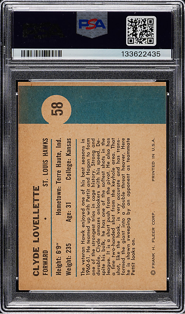 1961-1962 Fleer Basketball #58 Clyde Lovellette In Action PSA NM-MT 8